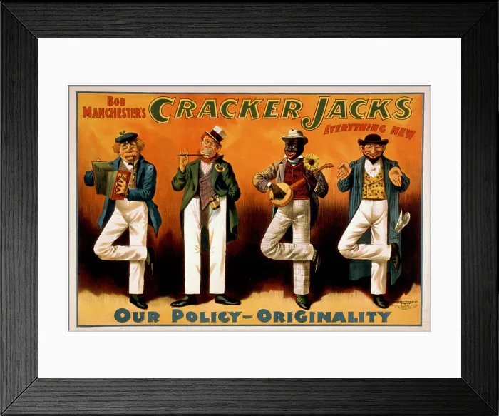 Framed Print : Poster for Bob Manchester's Cracker Jacks everything new vaudeville troupe. Depicted actors clearly represent different ethnic groups Framed Print : Poster for Bob Manchester's Cracker Jacks everything new vaudeville troupe. Depicted actors clearly represent different ethnic groups