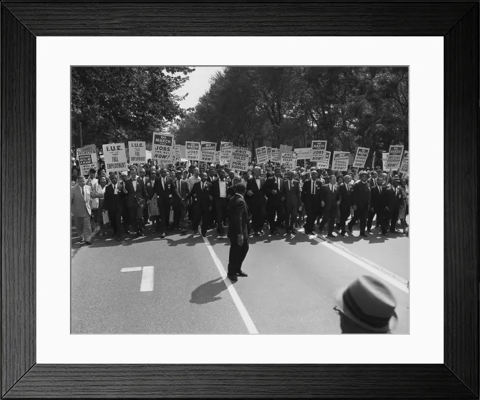 Framed Print : 1963 March on Washington. Famous Civil Rights leaders at the front of the march