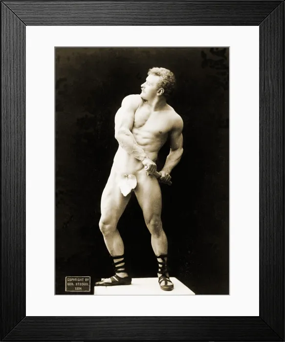Framed Print : Eugen Sandow (1867-1925), strong man and body builder, drawing a sword. He often assumed the poses of ancient Greek sculpture. 1894