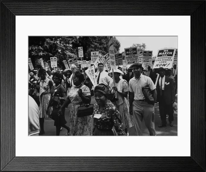 Framed Print : 1963 March on Washington. Marchers carrying signs in the streets of Washington, D.C. Signs addressed civil rights, segregation, jobs, and minimum wage laws. Aug. 28, 1963 Framed Print : 1963 March on Washington. Marchers carrying signs in the streets of Washington, D.C. Signs addressed civil rights, segregation, jobs, and minimum wage laws. Aug. 28, 1963