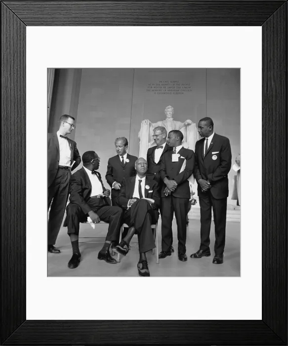 Framed Print : Leaders of the 1963 March on Washington at the Lincoln Memorial. L to R: Mathew Ahmann, Cleveland Robinson, Rabbi Joachim Prinz, A