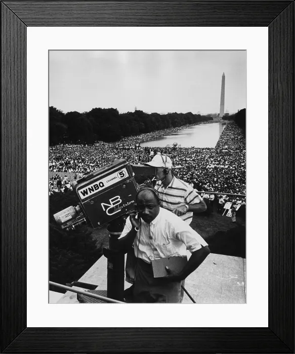 Framed Print : 1963 March on Washington. NBC television crew with Washington Monument and crowd in the background. Aug. 28, 1963 Framed Print : 1963 March on Washington. NBC television crew with Washington Monument and crowd in the background. Aug. 28, 1963
