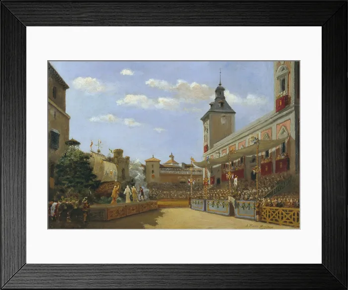 Framed Print : MUnOZ MORILLEJO, Joaquin (1861-1935). Theatre performance at the Plaza de la Villa (City council's square in Madrid). 1918