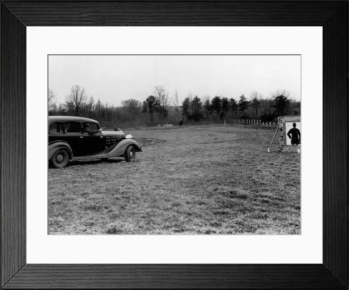 Framed Print : FBI agents honed their gun skills by target practice from speeding cars in order to keep up with the motorized Depression era bandits infesting the Mid-West. Ca. 1935 Framed Print : FBI agents honed their gun skills by target practice from speeding cars in order to keep up with the motorized Depression era bandits infesting the Mid-West. Ca. 1935