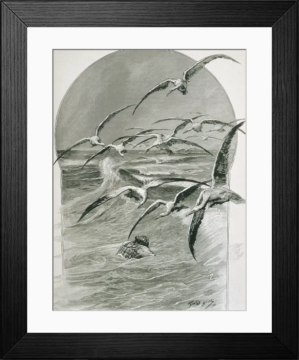 Framed Print : SCOTT, Georges Bertin, called 'Scott de Pagnolles' (1873-1943). After the shipwreck. 1898. Illustration published in 'L'Illustration' on January 28, 1899