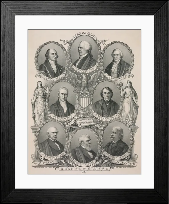 Framed Print : The first eight Chief Justices of the United States: John Jay, John Rutledge, Oliver Ellsworth, John Marshall, Roger Brook Taney, Salmon Portland Chase, Morrison R Framed Print : The first eight Chief Justices of the United States: John Jay, John Rutledge, Oliver Ellsworth, John Marshall, Roger Brook Taney, Salmon Portland Chase, Morrison R