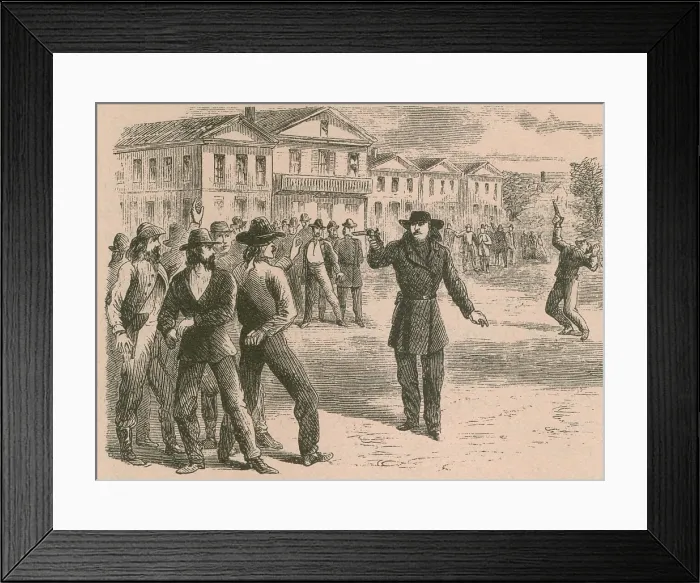 Framed Print : Wild Bill Hickok was a gunfighter lawman in frontier territories of Kansas and Nebraska. Wood engraving, ca. 1870 Framed Print : Wild Bill Hickok was a gunfighter lawman in frontier territories of Kansas and Nebraska. Wood engraving, ca. 1870