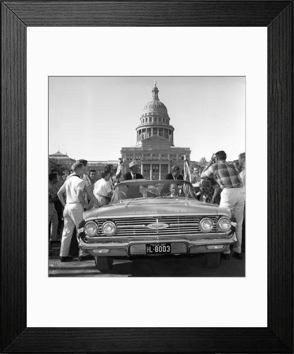 Framed Print : Kennedy and Johnson in 1960 Presidential Campaign. Lyndon Johnson and John Kennedy in convertible surrounded by supporters. Sept. 13, 1960 Framed Print : Kennedy and Johnson in 1960 Presidential Campaign. Lyndon Johnson and John Kennedy in convertible surrounded by supporters. Sept. 13, 1960