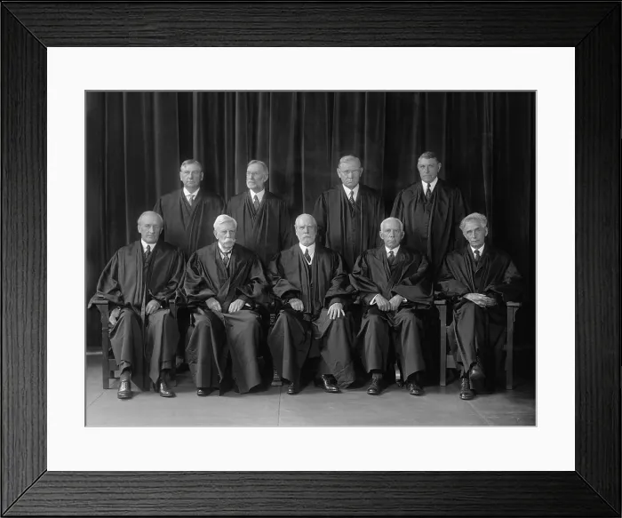 Framed Print : Hughes Court. United States Supreme Court group portrait. Center front is Chief Justice, Charles Evans Hughes. Ca. 1937