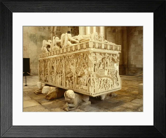 Framed Print : Tomb of Ines de Castro. 14th c. PORTUGAL. Alcobaa. Monastery of Santa Maria. Gothic art. Relief on marble; Sculpture on marble. - J