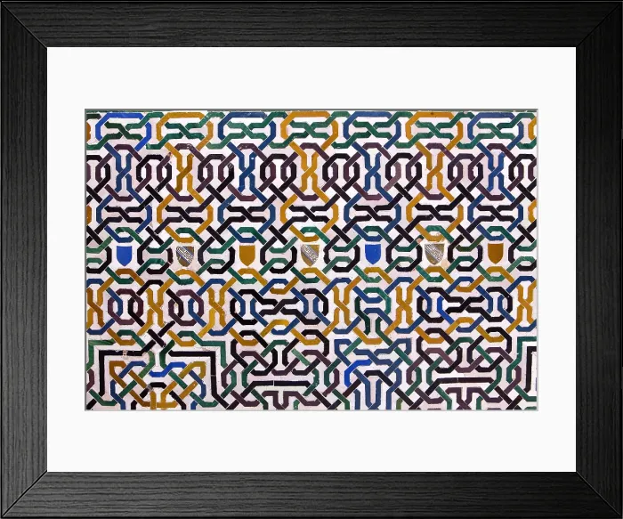 Framed Print : Alhambra. SPAIN. Granada. Alhambra. Nazari Palace. Palace of the Lions. Daraxa or Lindaraja viewpoint at Hall of Aljimences. Detail of tiles. Hispano-Moresque art. Nasrid dynasty Framed Print : Alhambra. SPAIN. Granada. Alhambra. Nazari Palace. Palace of the Lions. Daraxa or Lindaraja viewpoint at Hall of Aljimences. Detail of tiles. Hispano-Moresque art. Nasrid dynasty