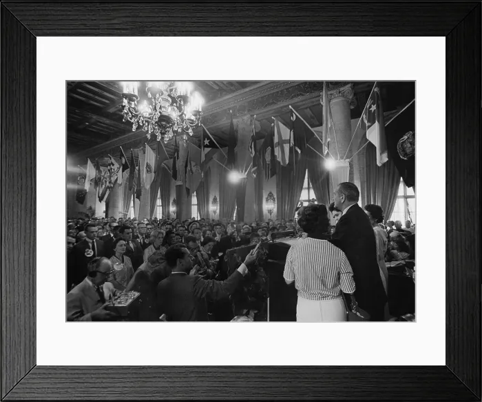 Framed Print : Lyndon Johnson speaking to a crowd while campaigning for the presidential nomination at the Democratic Convention in Los Angeles, California Framed Print : Lyndon Johnson speaking to a crowd while campaigning for the presidential nomination at the Democratic Convention in Los Angeles, California