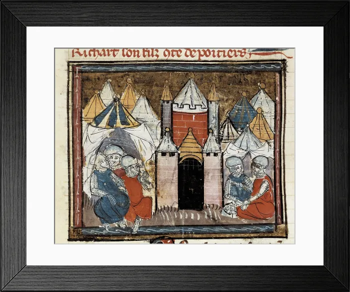 Framed Print : Siege of Chteau-Gaillard in 1204, where Philip II Augustus of France defeats John I of England. Illustration from 'Grandes Chroniques de France', 14th century