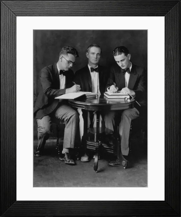 Framed Print : Future US President Lyndon Johnson (head down at right) with Southwest Texas State Teachers College Debate Team. L-R: Elmer Graham, Prof