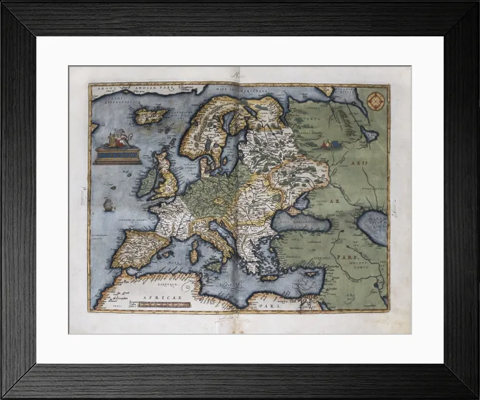 Framed Print : ORTELIUS, Abraham (1527-1598). Theatrum Orbis Terrarum. 1570. It is considered to be the first modern atlas. Map of Europe. Printed in Antwerp by Christophe Plantin (1588)
