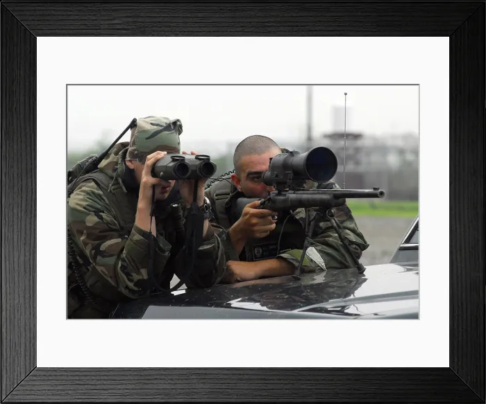 Framed Print : A sniper team search for opposing forces during an exercise at Osan Air Base South Korea July 23 2008. (BSLOC_2011_12_312)