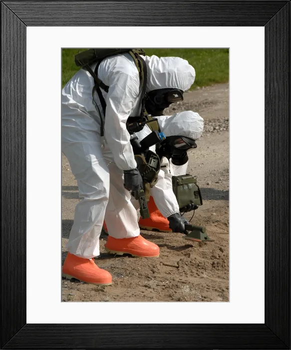 Framed Print : US soldiers test radiation levels during a joint military