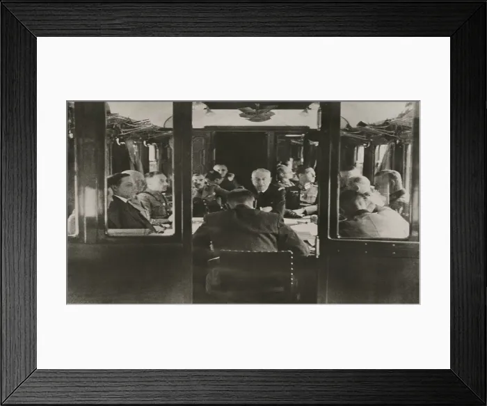Framed Print : Signing Franco-German Armistice inside the same railroad coach in which the Germans signed the armistice ending World War I. Compiegne Forest in France, July 31, 1940