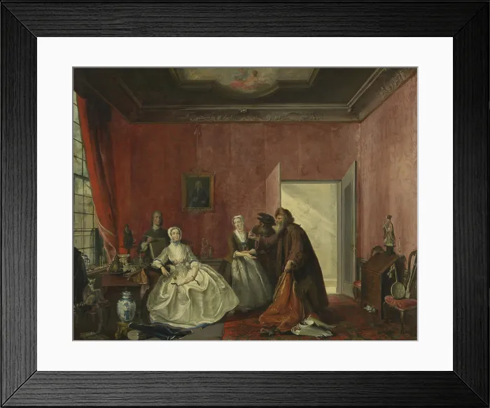 Framed Print : The Spendthrift or the Wasteful Woman, Act III, Scene V, from the play by Thomas Asselijn, by Cornelis Troost, 1741, Dutch painting, oil on panel