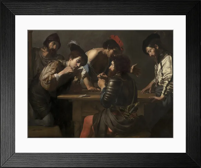 Framed Print : Soldiers Playing Cards and Dice (The Cheats), by Valentin de Boulogne, 1618-20, French painting, oil on canvas. The soft beardless young man is being cheated at cards Framed Print : Soldiers Playing Cards and Dice (The Cheats), by Valentin de Boulogne, 1618-20, French painting, oil on canvas. The soft beardless young man is being cheated at cards