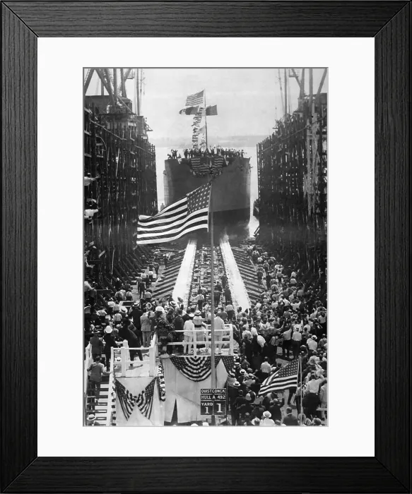 Framed Print : The President and Mrs. Edith Wilson launching the cargo carrier, Quistconck, at Hog Island shipyards. World War I. Aug. 5, 1918
