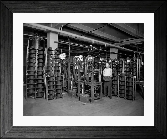 Framed Print : Pressing Army service hats for American soldiers by John B. Stetson Co. Philadelphia. World War I. Ca. 1917-18