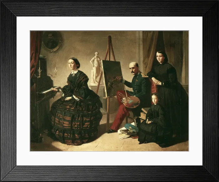 Framed Print : DOMINGUEZ BECQUER, Valeriano (1834-1870). The Carlist painter and his family. 1859. Romanticism. Oil on canvas. SPAIN. Madrid. Prado Museum