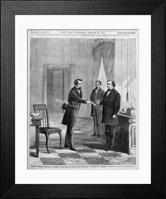 Framed Print : President Andrew Johnson. being served impeachment summons in the White House