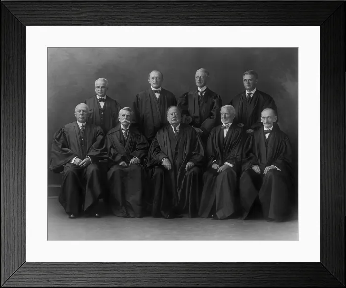 Framed Print : White Court. United States Supreme Court group portrait. Center Front is Chief Justice, Edward D. White Ca. 1915