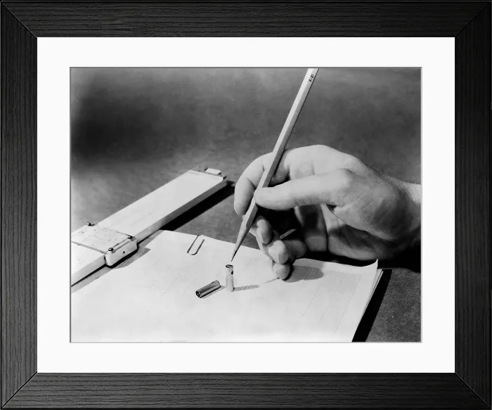 Framed Print : 1949 Still life of Progress. The slide rule (at left), developed in the 17th century was the calculation tool in science and engineering Framed Print : 1949 Still life of Progress. The slide rule (at left), developed in the 17th century was the calculation tool in science and engineering