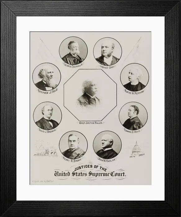 Framed Print : Fuller Court. United States Supreme Court. Portraits of Chief Justice Fuller, Horace Gray, Rufus W. Peckham, Edward D. White, John M. Harlan, Henry B. Brown, David J