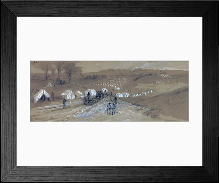 Framed Print : The Civil War. Supply wagons entering Union Army encampment near Falmouth, Virginia. January. 1863 Framed Print : The Civil War. Supply wagons entering Union Army encampment near Falmouth, Virginia. January. 1863