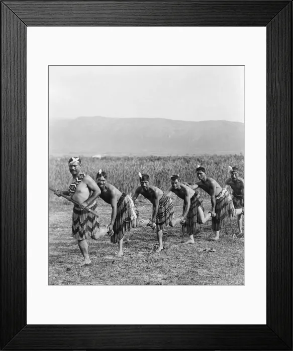 Framed Print : Five Maori men posing in traditional clothing doing haka dance. The dance of the New Zealand natives employs facial distortions to enhance dance expression. Ca. 1905 Framed Print : Five Maori men posing in traditional clothing doing haka dance. The dance of the New Zealand natives employs facial distortions to enhance dance expression. Ca. 1905