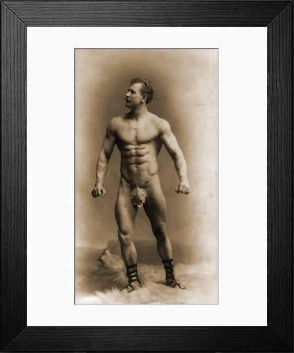Framed Print : Eugen Sandow (1867-1925), assuming a pose wearing a fig leaf. In 1901 he organized the first bodybuilding contest in London. 1894