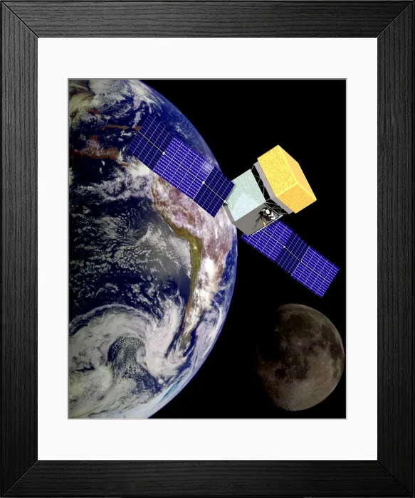 Framed Print : Artist's conception of the solar powered GLAST (Gamma Ray Large Area Satellite) satellite orbiting earth in 2008