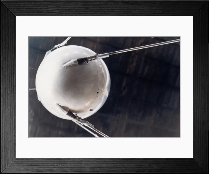 Framed Print : A model of Sputnik 1, the first human-made object in space. The Earth-orbiting artificial satellite was launched by the Soviet Union on October 4, 1957
