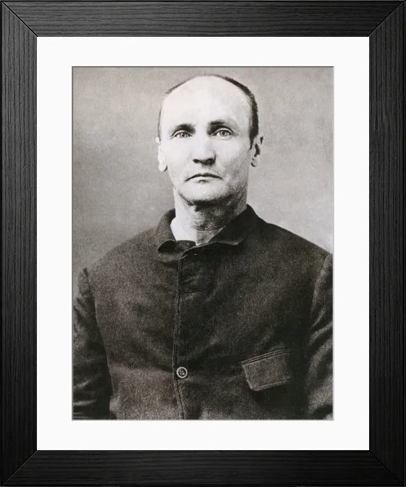 Framed Print : Alfred Packer (1842-1907), accused and convicted cannibal, in a souvenir photo made at the Colorado Penitentiary, where he was incarcerated from 1886-1901