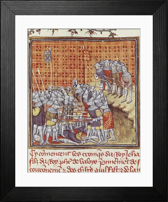Framed Print : Edward of Woodstock's English army defeating Jean II's French army. Poitiers battle, 1356. Illustration from 'Grandes Chroniques de France' (14th century)