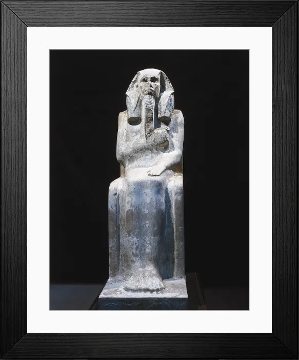 Framed Print : Seated statue of King Djoser. 2611 BC. Detail. Egyptian art. Old Kingdom. Sculpture on rock. EGYPT. Cairo. Egyptian Museum. Proc: EGYPT. Saqqara