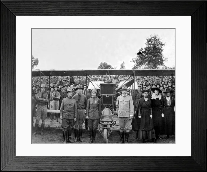 Framed Print : Ruth Law, was the only woman allowed to wear the Army-Air Force uniform for nonmilitary purposes. She is with members of the 29th Division, Camp McClellan, Alabama. Ca. 1918
