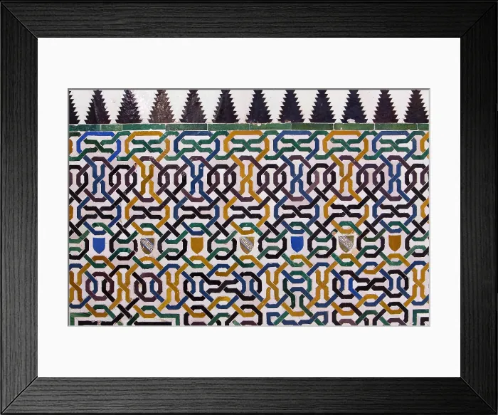 Framed Print : Alhambra. SPAIN. Granada. Alhambra. Nazari Palace. Palace of the Lions. Daraxa or Lindaraja viewpoint at Hall of Aljimences. Detail of tiles. Hispano-Moresque art. Nasrid dynasty