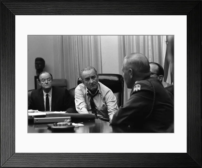Framed Print : Change of Command in Vietnam. President Johnson meeting with General Creighton Abrams three days before announcing his intention to seek peace negotiations to end the Vietnam War Framed Print : Change of Command in Vietnam. President Johnson meeting with General Creighton Abrams three days before announcing his intention to seek peace negotiations to end the Vietnam War