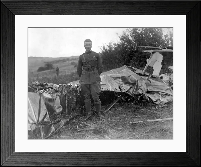 Framed Print : Lt. Frank Luke, standing in front of one of three German observation balloons he shot down in 35 minutes on Sept. 18, 1918