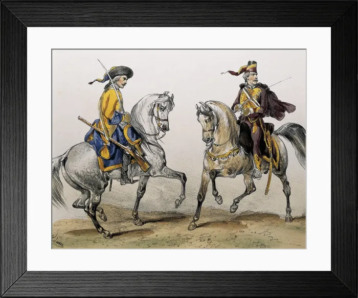 Framed Print : DE SOTTO, Serafin Maria, Earl of Clonard (1793 - 1862). Historia orgAnica de las armas de Infanteria y Caballeria espanolas. 1851 - 1859. Members of Philip V's cavalry (1744) Framed Print : DE SOTTO, Serafin Maria, Earl of Clonard (1793 - 1862). Historia orgAnica de las armas de Infanteria y Caballeria espanolas. 1851 - 1859. Members of Philip V's cavalry (1744)