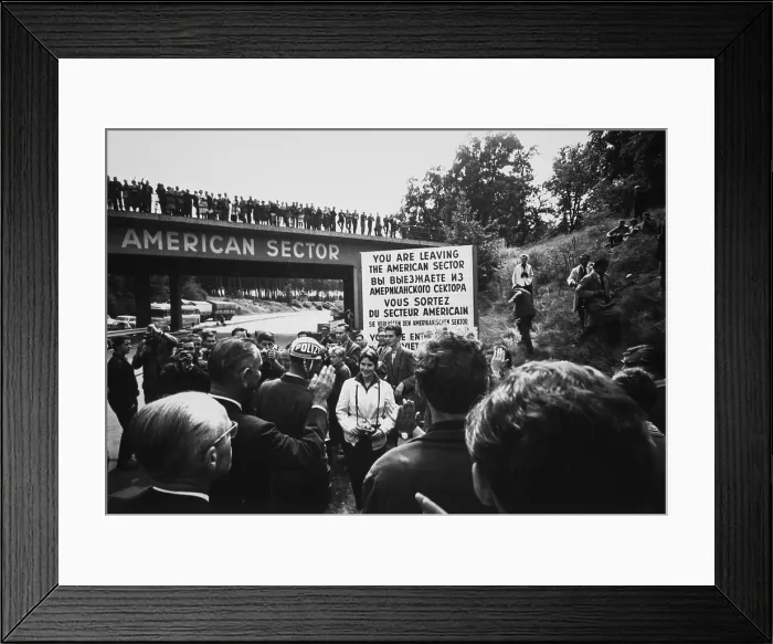 Framed Print : Vice President Lyndon Johnson (on right) in Berlin. VP Johnson's visited with US troops at edge of Western Sector, on Aug. 20, 1961