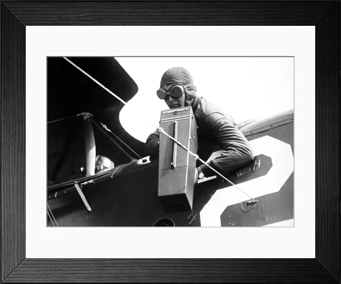 Framed Print : American World War I aviator photographing ground positions with an Aeroplane Graflex camera. Ca. 1917-18 Framed Print : American World War I aviator photographing ground positions with an Aeroplane Graflex camera. Ca. 1917-18