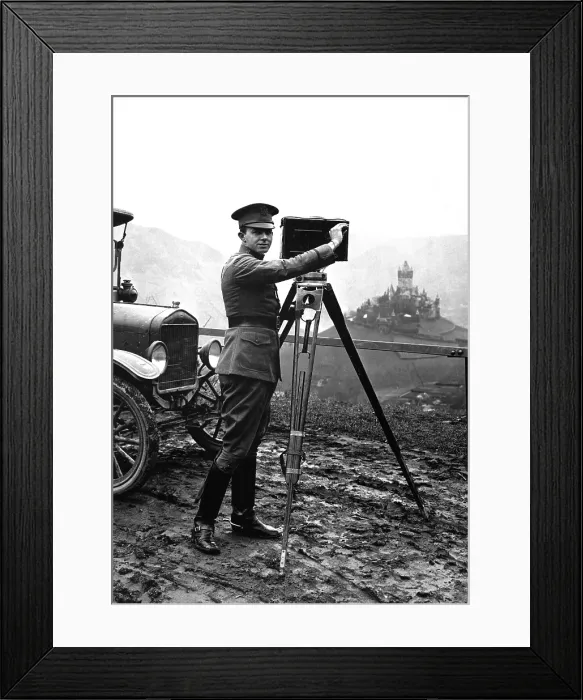 Framed Print : United States Army Signal Corps photographer in Cochem, Germany. World War I. Jan. 9, 1919