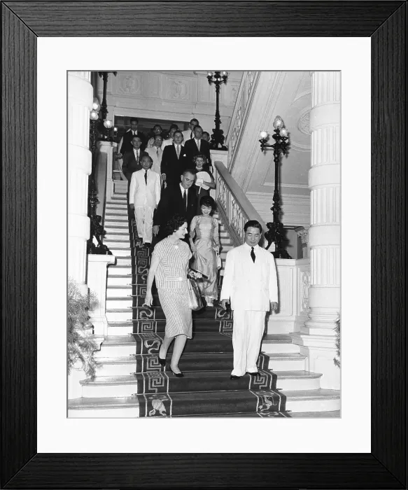 Framed Print : Vice President Johnson in South Vietnam. President Ngo Dinh Diem, Lady Bird Johnson, Madame Nhu, followed by VP Lyndon Johnson