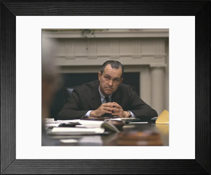 Framed Print : CIA Director Richard Helms (1913-2002) at meeting in the White House Cabinet Room, March 27, 1968