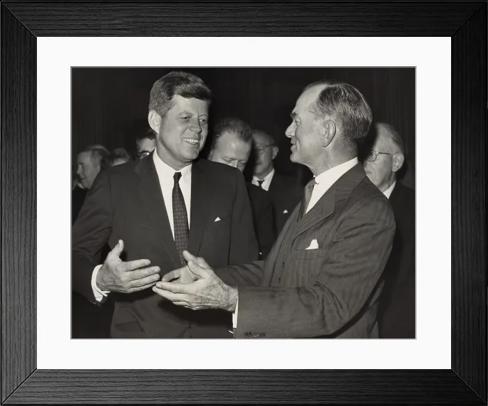 Framed Print : President Kennedy talking with Arkansas Senator William Fulbright during a reception at the Capitol. 1962 Framed Print : President Kennedy talking with Arkansas Senator William Fulbright during a reception at the Capitol. 1962